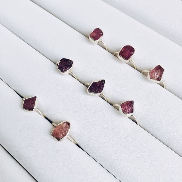 Raw Pink Tourmaline Gemstone Ring in 925 Sterling Silver - Crystal Of A Kind
