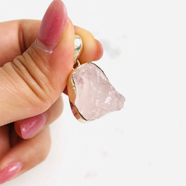 Raw Rose Quartz Pendant in 925 Sterling Silver - Crystal Of A Kind