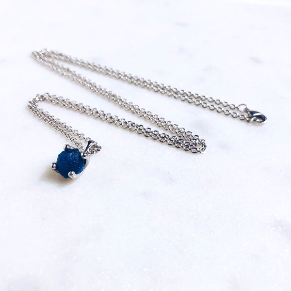 Raw Sapphire Necklace in Silver - Crystal Of A Kind