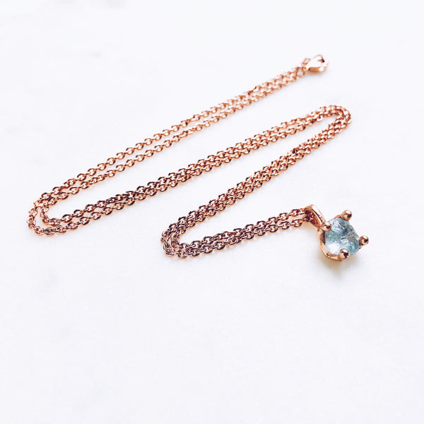 Raw Aquamarine Necklace in Rose Gold - Crystal Of A Kind