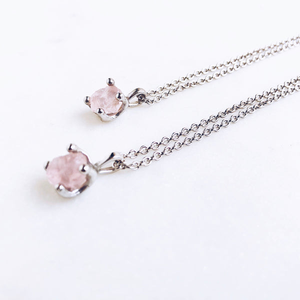 Raw Rose Quartz Necklace in Silver - Crystal Of A Kind