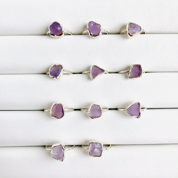 Fine Raw Amethyst Gemstone Ring in 925 Sterling Silver