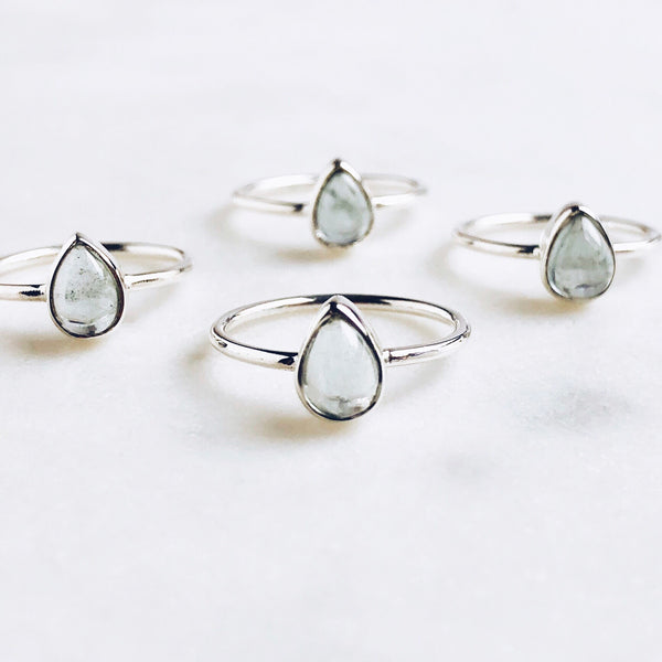 Aquamarine Teardrop Ring in 925 Sterling Silver - Crystal Of A Kind