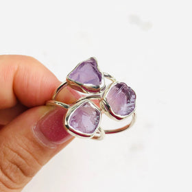 Fine Raw Amethyst Gemstone Ring in 925 Sterling Silver