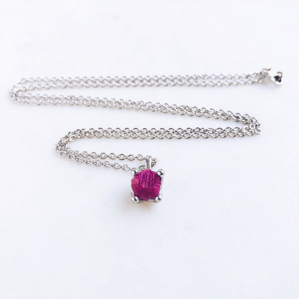 Raw Ruby Necklace in Silver - Crystal Of A Kind