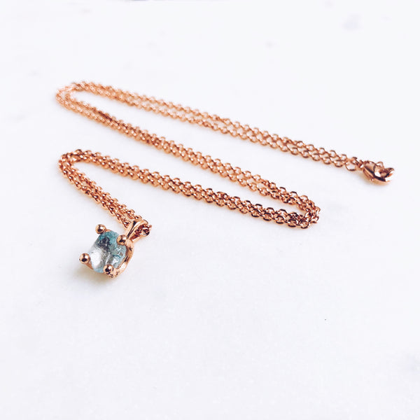 Raw Aquamarine Necklace in Rose Gold - Crystal Of A Kind