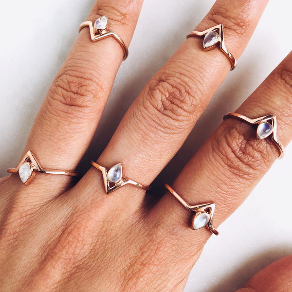 Drop Stone Rings Moonstone Astral Teardrop Ring in Rose Gold Vermeil - Crystal Of A Kind