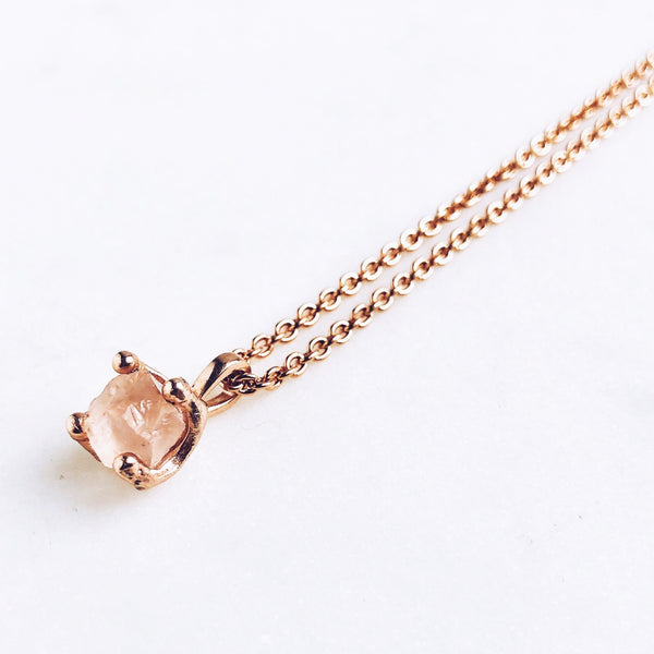 Raw Rose Quartz Necklace in Rose Gold - Crystal Of A Kind