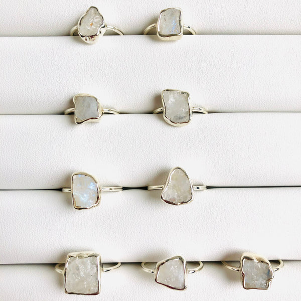 Fine Raw Moonstone Gemstone Ring in 925 Sterling Silver