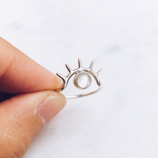 Moonstone Evil Eye Ring in 925 Sterling Silver - Crystal Of A Kind