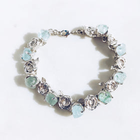 Raw Aquamarine Floral Bangle in Silver - Crystal Of A Kind