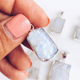 Raw Moonstone Pendant in 925 Sterling Silver - Crystal Of A Kind