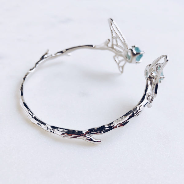 Raw Aquamarine Butterfly Bangle in Silver - Crystal Of A Kind