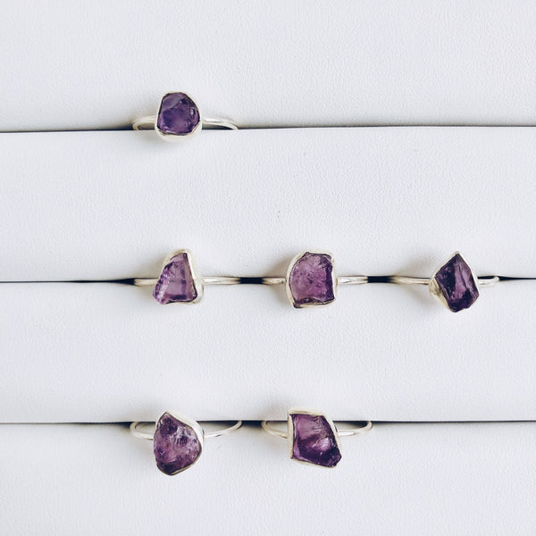 Raw Amethyst Gemstone Ring in 925 Sterling Silver - Crystal Of A Kind