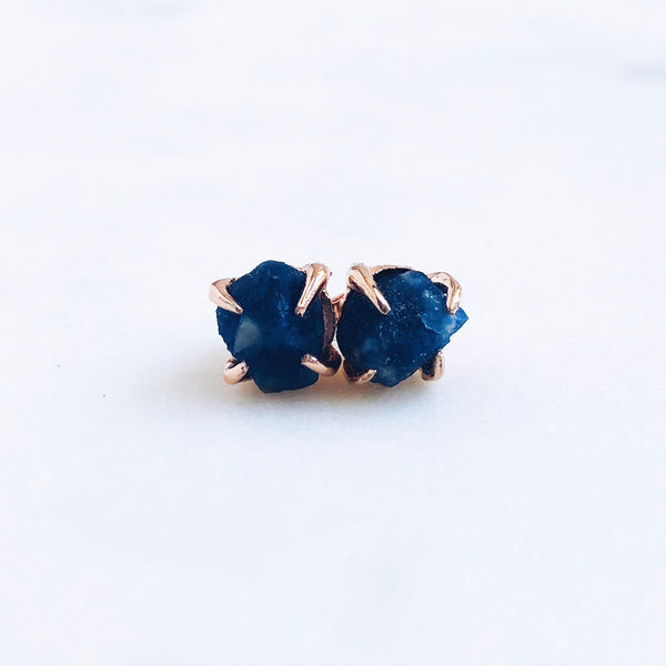 Raw Sapphire Stud Earrings in Rose Gold - Crystal Of A Kind