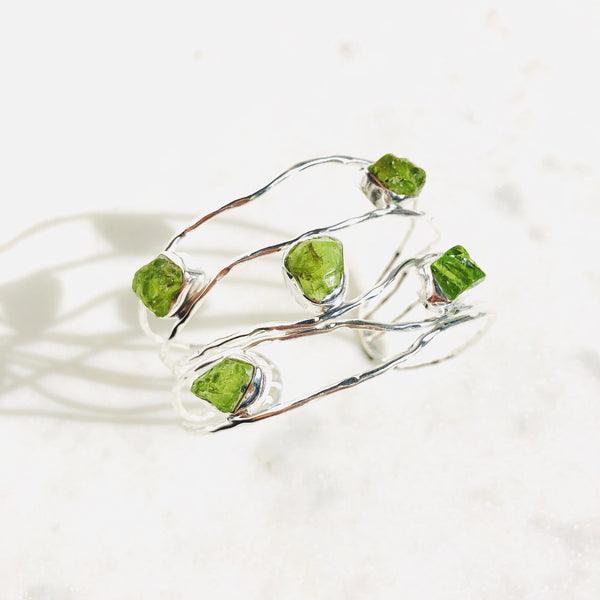 Raw Peridot Bangle in 925 Sterling Silver - Crystal Of A Kind