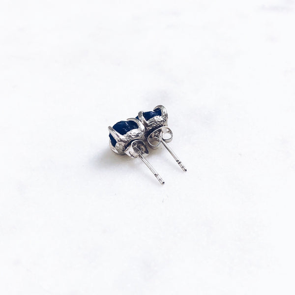 Raw Sapphire Stud Earrings in Silver - Crystal Of A Kind