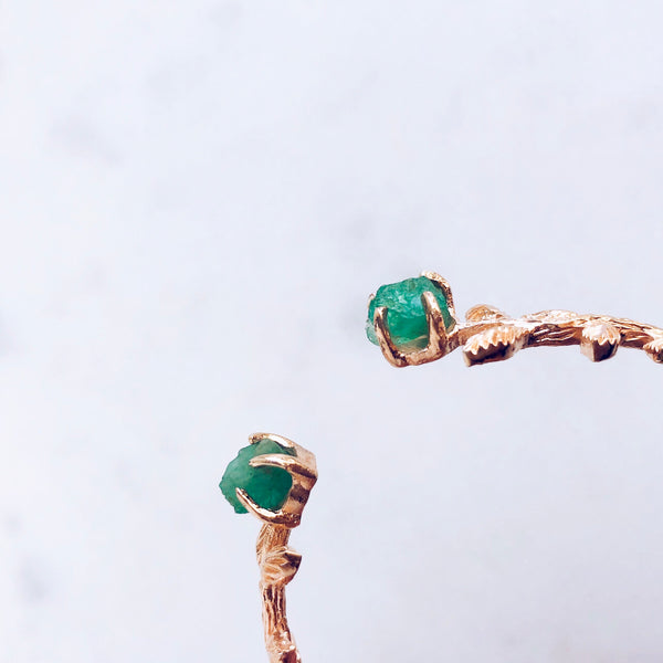 Raw Emerald Leaves Bangle in Rose Gold - Crystal Of A Kind