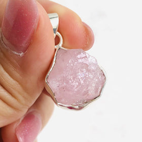 Raw Rose Quartz Pendant in 925 Sterling Silver - Crystal Of A Kind
