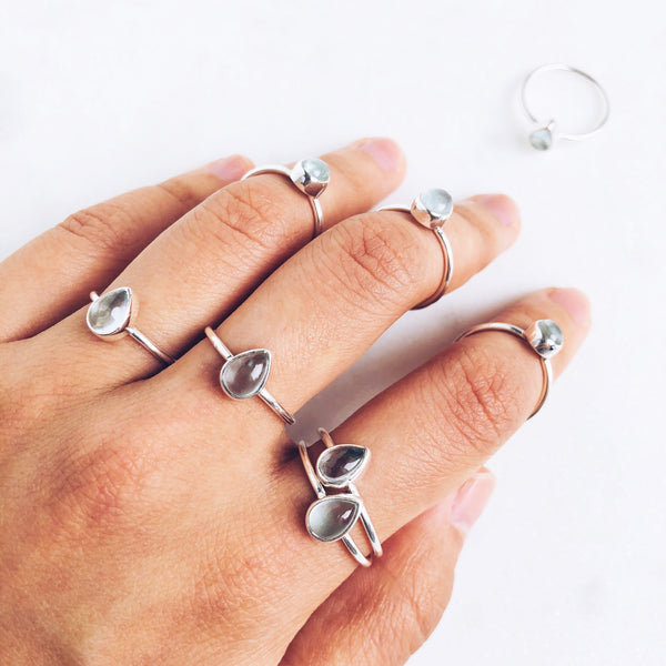 Aquamarine Teardrop Ring in 925 Sterling Silver - Crystal Of A Kind