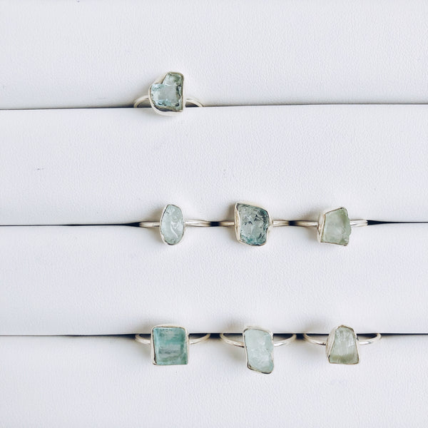 Raw Aquamarine Rings in 925 Sterling Silver - Crystal Of A Kind