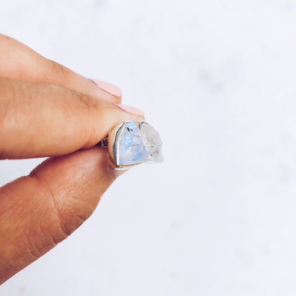 Raw Moonstone Stud Earrings in 925 Sterling Silver - Crystal Of A Kind