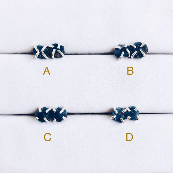 Raw Sapphire Stud Earrings in 925 Sterling Silver - Crystal Of A Kind