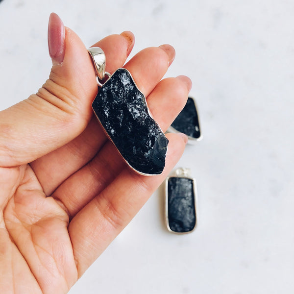 Black Tourmaline Pendant in 925 Sterling Silver