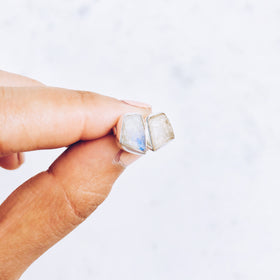 Raw Moonstone Stud Earrings in 925 Sterling Silver - Crystal Of A Kind