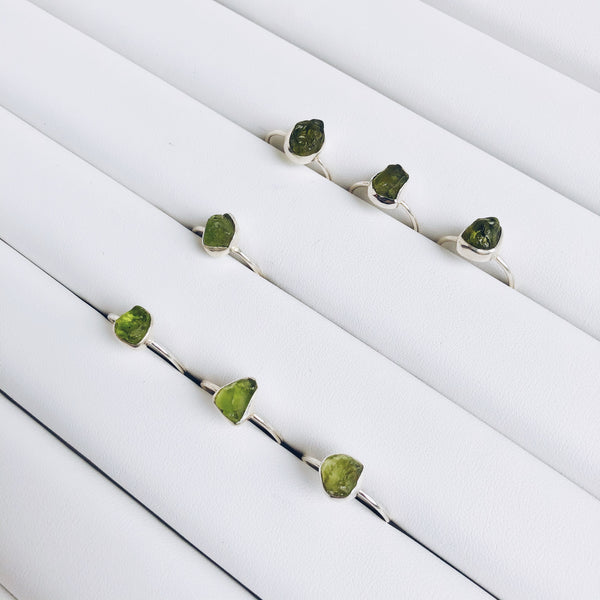 Raw Peridot Gemstone Ring in 925 Sterling Silver - Crystal Of A Kind
