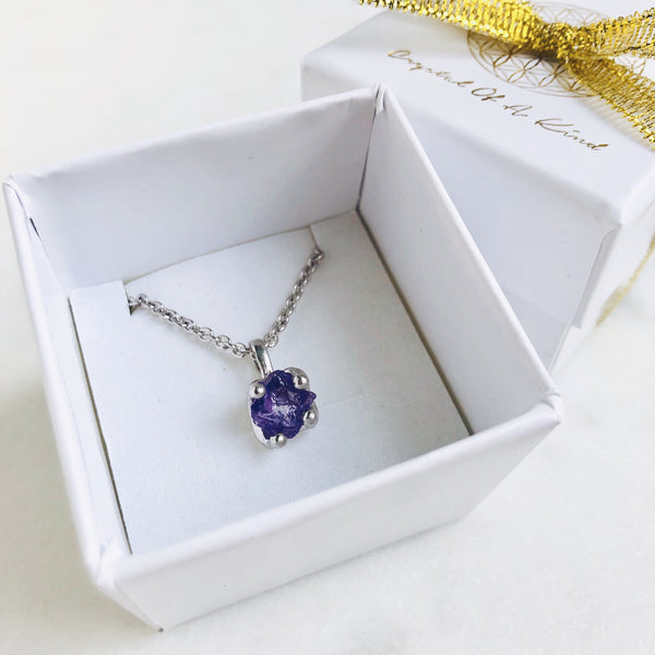 Raw Amethyst Necklace in Silver - Crystal Of A Kind