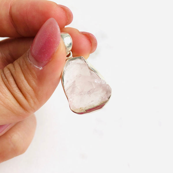 Raw Rose Quartz Pendant in 925 Sterling Silver - Crystal Of A Kind