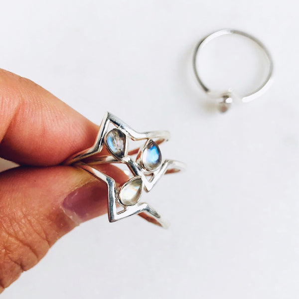 Moonstone Astral Teardrop Ring in 925 Sterling Silver - Crystal Of A Kind