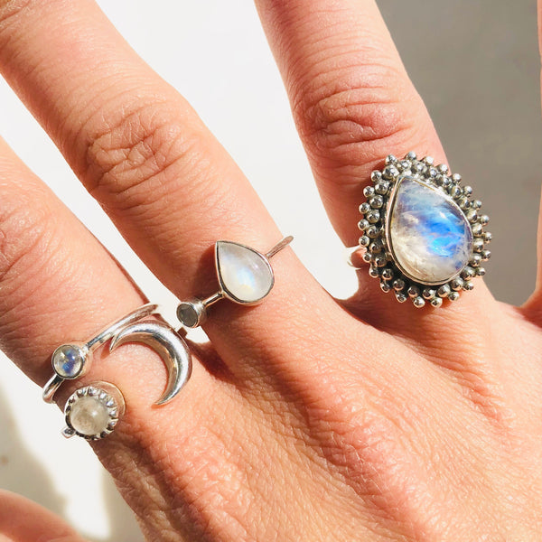 Larimar Solaris Teardrop Ring in 925 Sterling Silver - Crystal Of A Kind