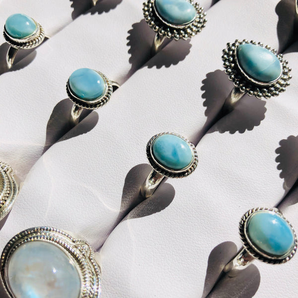 Larimar Oval Ring in 925 Sterling Silver - Crystal Of A Kind
