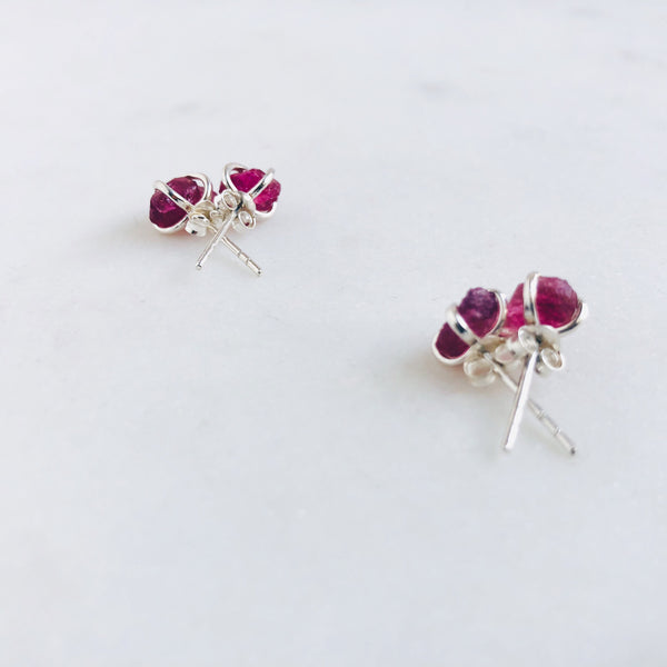 Raw Pink Tourmaline Stud Earrings in 925 Sterling Silver - Crystal Of A Kind