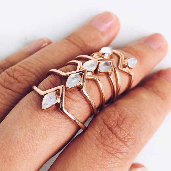 Moonstone Astral Teardrop Ring in Rose Gold Vermeil - Crystal Of A Kind