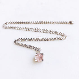 Raw Rose Quartz Necklace in Silver - Crystal Of A Kind