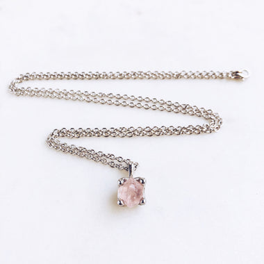 Raw Rose Quartz Necklace in Silver - Crystal Of A Kind