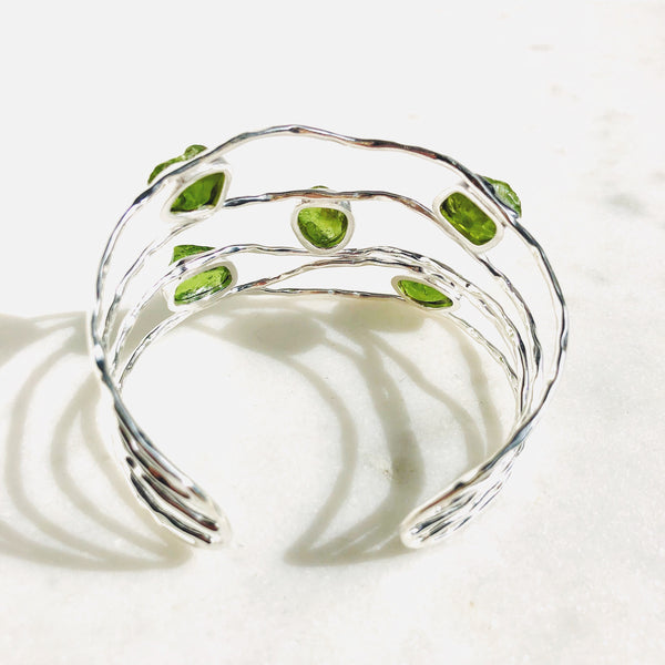 Raw Peridot Bangle in 925 Sterling Silver - Crystal Of A Kind