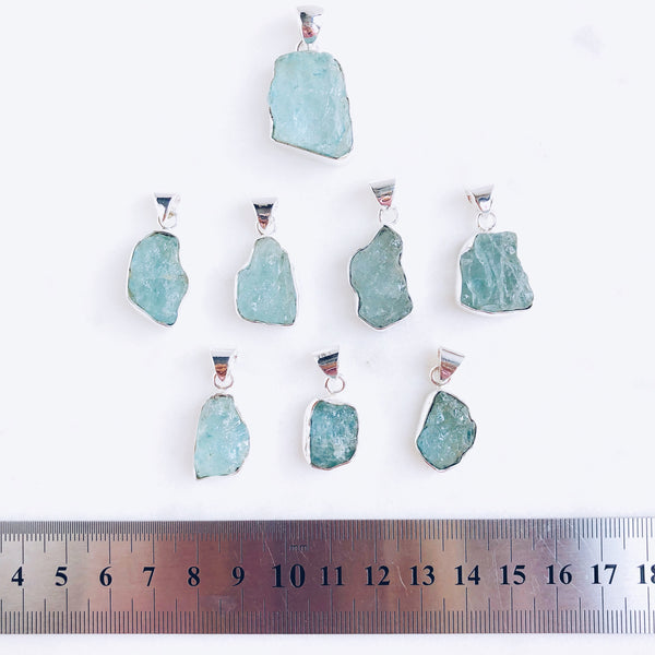 Raw Aquamarine Pendant in 925 Sterling Silver - Crystal Of A Kind