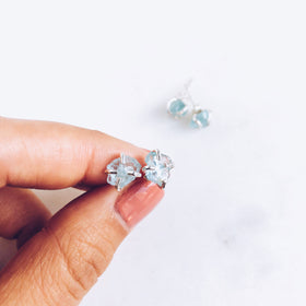 Raw Aquamarine Stud Earrings in 925 Sterling Silver - Crystal Of A Kind