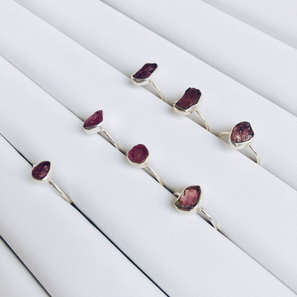 Raw Pink Tourmaline Gemstone Ring in 925 Sterling Silver - Crystal Of A Kind