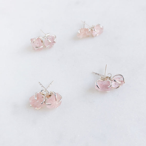Raw Morganite Stud Earrings in 925 Sterling Silver - Crystal Of A Kind
