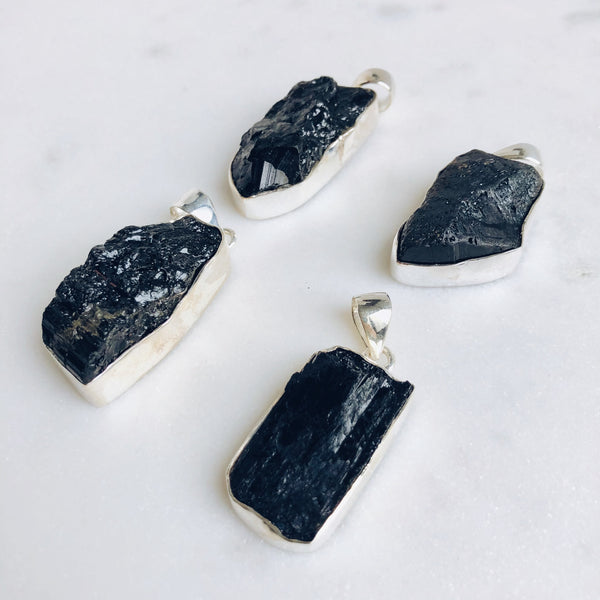 Black Tourmaline Pendant in 925 Sterling Silver