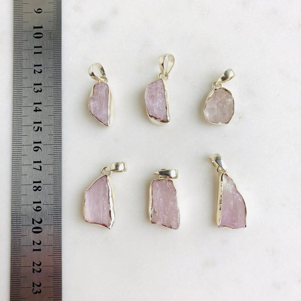 Raw Kunzite Pendant in 925 Sterling Silver