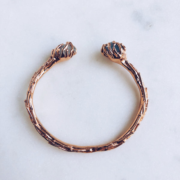Raw Aquamarine Coral Reef Bangle in Rose Gold - Crystal Of A Kind