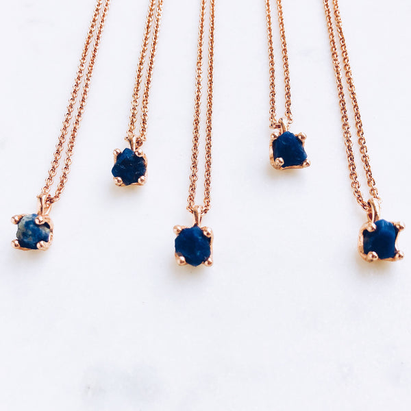 Raw Sapphire Necklace in Rose Gold - Crystal Of A Kind