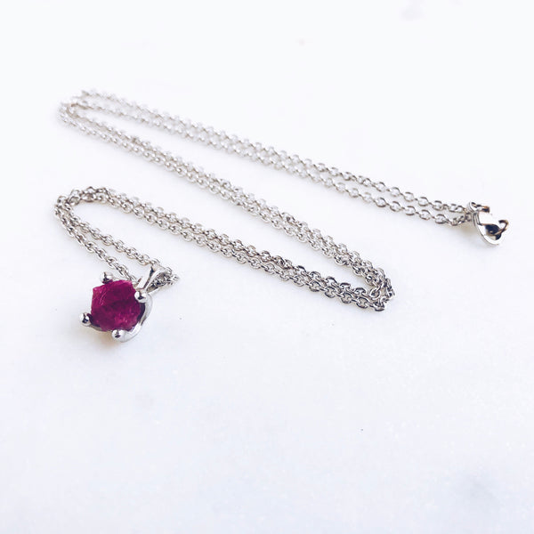 Raw Ruby Necklace in Silver - Crystal Of A Kind