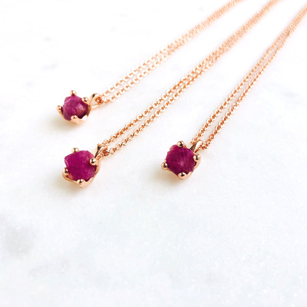Raw Ruby Necklace in Rose Gold - Crystal Of A Kind